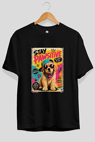 Ankhises For the Love of Dogs 66 Front Dog Printed Black Oversize T-Shirt 100...