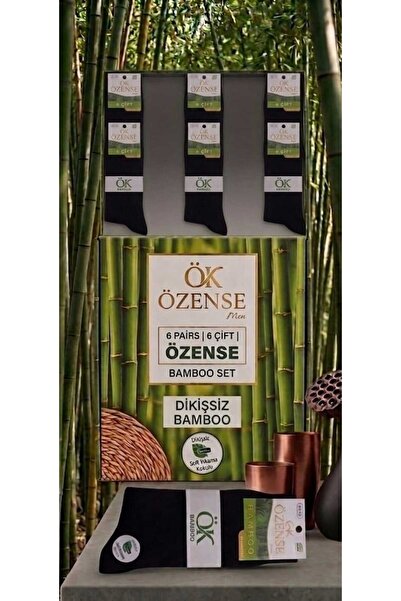 ÖZENSE 6 Çift Dikişsiz Bambu Soket baklava desenli Siyah Renkli Uzun Erkek Ço...