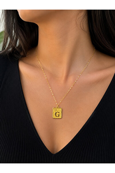 Zeynepli gold & jewelry 14 AYAR ALTIN G HARFLİ KARE KALPLİ KOLYE