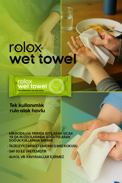 Rolox Wet Towel - 50 Paket - Tek Kullanımlık Rulo Islak Havlu - Lime kokulu