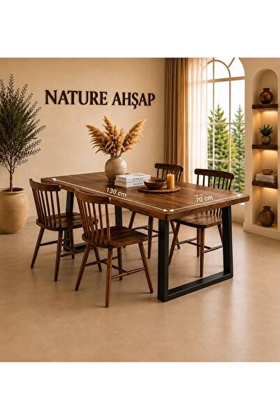 NATUREE AHŞAP ÖZEL TASARIM YEMEK MASASI 70 X 130 METAL AYAK ( YÜKSEKLİK 70 CM )