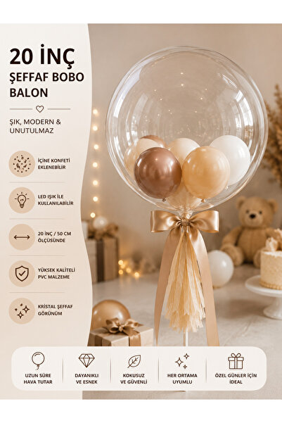 eğlencemarketi 20 İnç Şeffaf Bobo Balon 50 CM PVC Bubble Balon Doğum Günü Par...