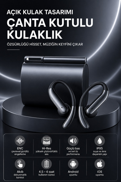 Ayers Premium Açık Kulak Clip-On Çanta Kulaklık, Hi-Res Ses, ENC Gürültü Enge...