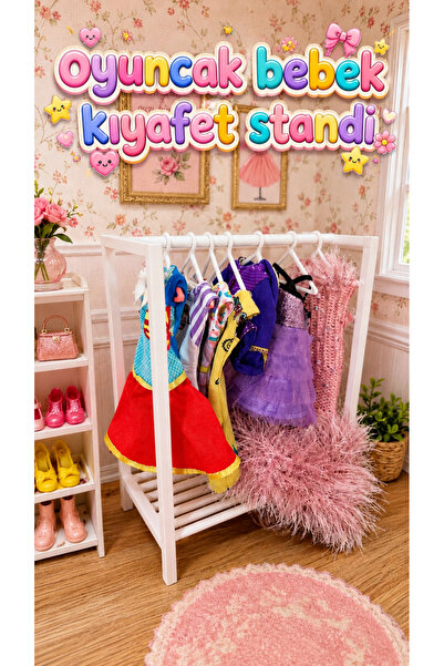 senayartstudio Mini Bebek Kıyafet Standı Beyaz Askılı Oyuncak Bebek Elbise As...