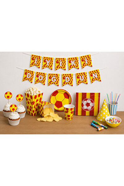 Balonsan Yellow-Red Birthday Set for 16 People (Plate-Cup-Napkin-Corn Box-Too...