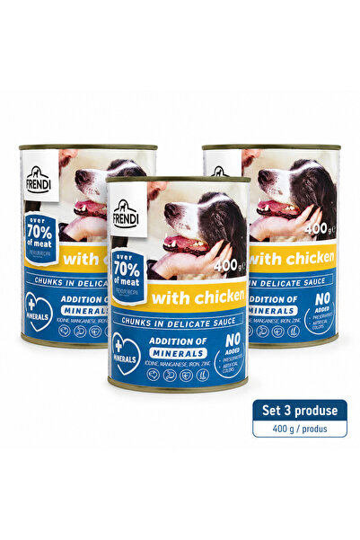 FRENDİ Dog cu Pui, hrana umeda pentru caini, Set 3 conserve, 3 x 400 g