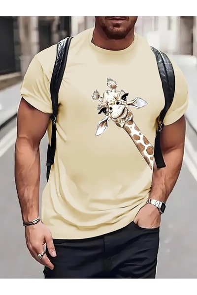 JENOLAN Muška majica sa žirafom GIRAFFE Štampano Oversize kroj okrugla kragna