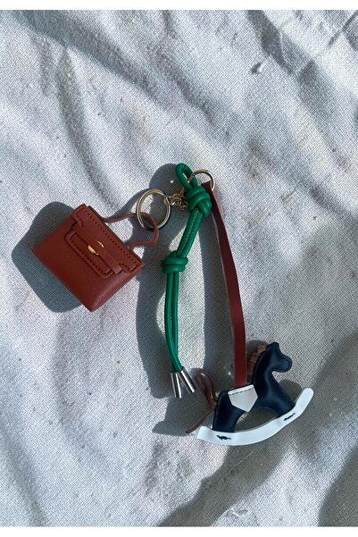 Kare Dekor Premium Sallanan At Çanta Charmı Mini Çanta Detaylı Anahtarlık Set...