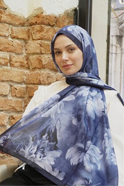 YILDIZ SCARFS Dream Pattern Cotton Chiffon Shawl - Navy Blue