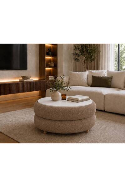own home Venüs Doğal Formlu Teddy Kumaş Kaplamalı Ahşap Ayaklı Modern Orta Sehpa