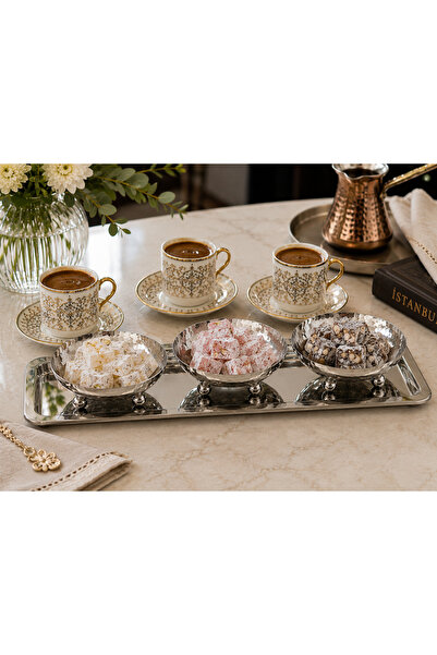 RoyalDecorHome PASLANMAZ ÇELİK DİKDÖRTGEN TEPSİLİ 3'LÜ GÜMÜŞ RENK DÖVME DESEN...
