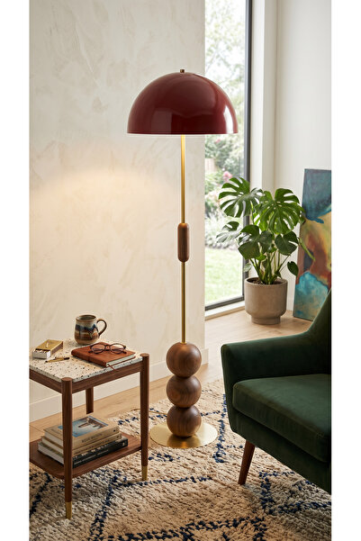 Vinner Bordo Lambader Retro Tasarım Ahşap Detaylı Metal Gövdeli Modern Dekora...