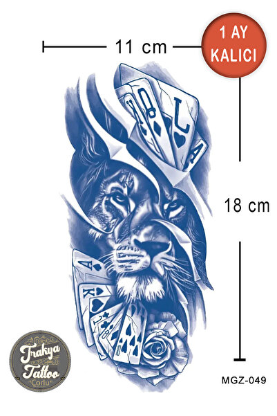 Trakya Tattoo 1 Ay Kalıcı Dövme Yarım Kol Gül Poker Aslan Geçici Dövme