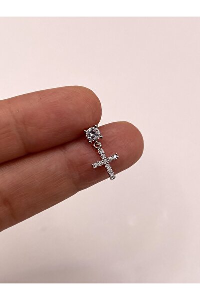 kurukafagift Taşlı Haç Parlak Çelik Piercing Helix Tragus Lob Kıkırdak 8 mm