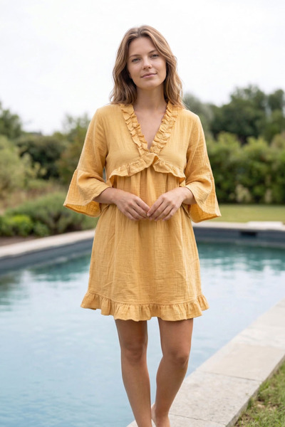 Bedinn Muslin haljina sa volanima Elysia - 100% pamuk, opušteni boho stil