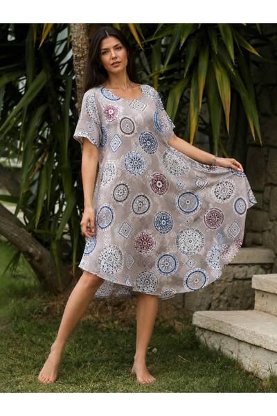 MENSAR OTANTİK Woven Viscose Patterned Dress Standard Size 38/48 Compatible