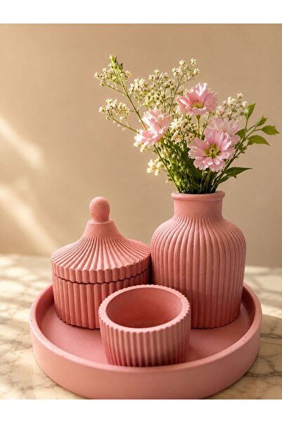 Ümmü decor yeşil vazo mumluk dekorotif set kokulu mum ve şekerlik yada takı k...