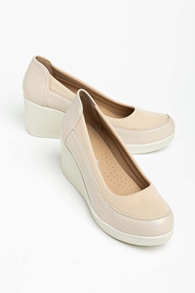 Dilimler Ayakkabı Women's Wedge Heel Shoes Beige Stretch Orthopedic