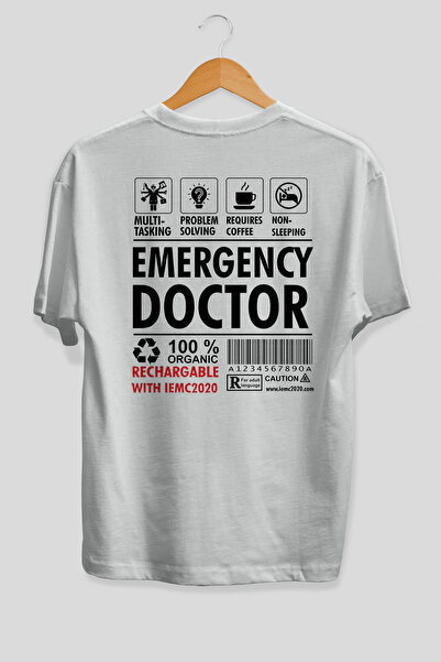 Ankhises Tricou alb cu imprimeu pe spate Emergency Doctor Oversize, 100% bumb...