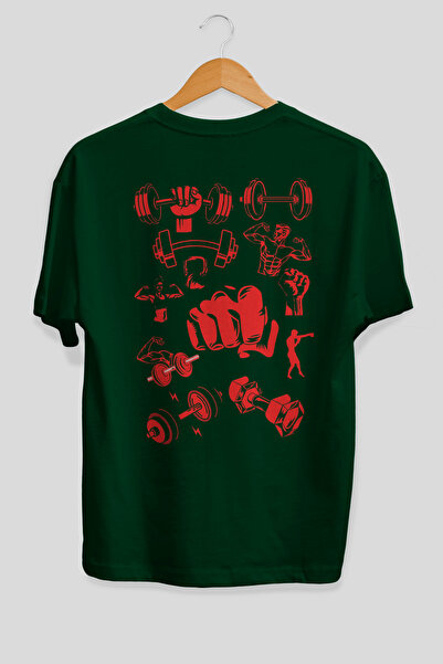 Ankhises Tricou verde cu imprimeu pe spate, supradimensionat, pentru sală, 10...