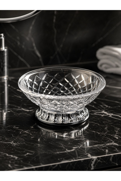 Kozak Serra Premium Glass + Metal Bathroom Accessory Set of 3 - Crystal Soap Dish, Solid Soap Dispenser and Toothbrush Holder Set
