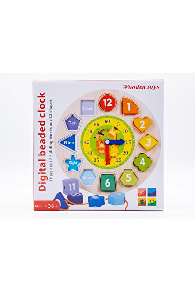 Wooden Toys Eğitici Ahşap Saat Ve Geometrik Şekil Eşleştirme Bultak Oyuncak -...