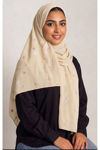 Veil Designer Azaara Floral Pual Two Layers with Colorful Embroidery on the E...