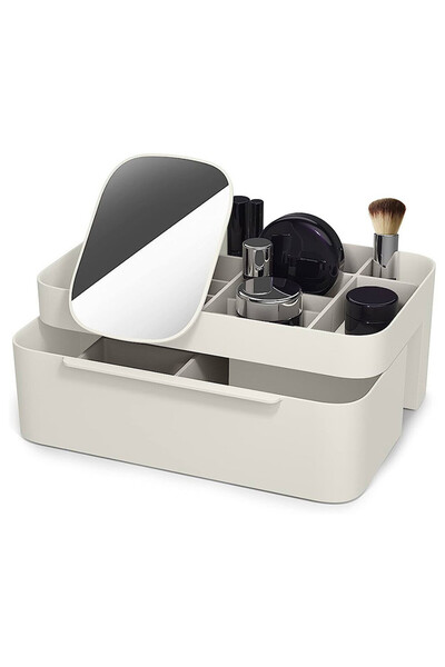 verk group Organizator de cosmetice cu sertar și oglindă dublă, 10 compartime...