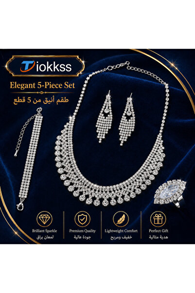 Tiokkss 5Pcs Women Rhinestone Jewelry Set, Crystal-Look Bridal Necklace Earri...