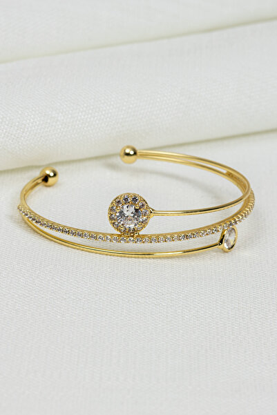 Süspüs Accessories Single Stone Figure 3 Row Gold Bracelet