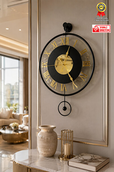 Wallover Design Orion Roma Rakamlı Gold/Siyah Metal Sessiz Duvar Saati 40x60 ...