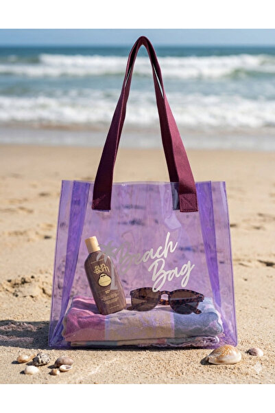STEPDIAMOND Pembe Kadın Beach Bag Baskılı Şeffaf Yazlık Plaj Omuz Çantası