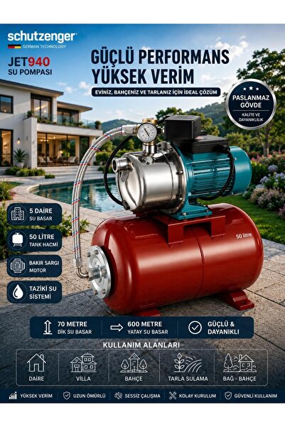 SCHUTZENGER JET 920 SU MOTORU 50 lt TANK 2 Hx SETLİ SU POMPASI 600 mt YATAY S...