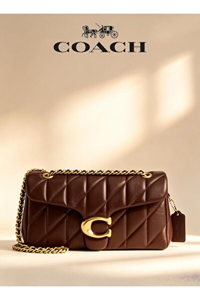 coach house حقيبة كتف جلد مبطّن ، لون بني قهوة، 25 سم × 8 سم × 14 سم