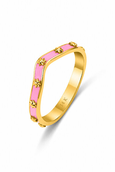 KAIROS JEWELRY 14 Ayar Altın Kuzey Yıldızlı Pembe Mineli Yüzük