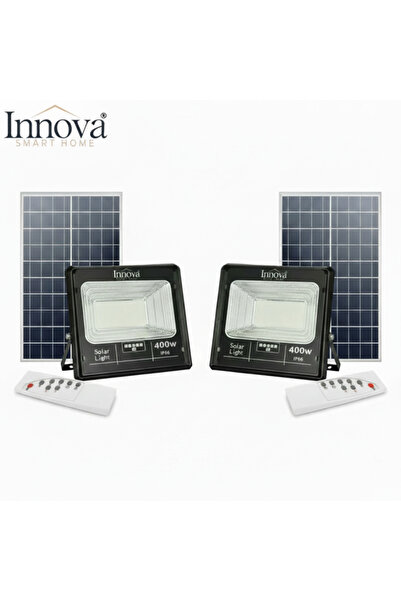 Innova Set 2 x 400W Proiector LED cu Panou Solar și telecomandă, IP66 + Cadou...