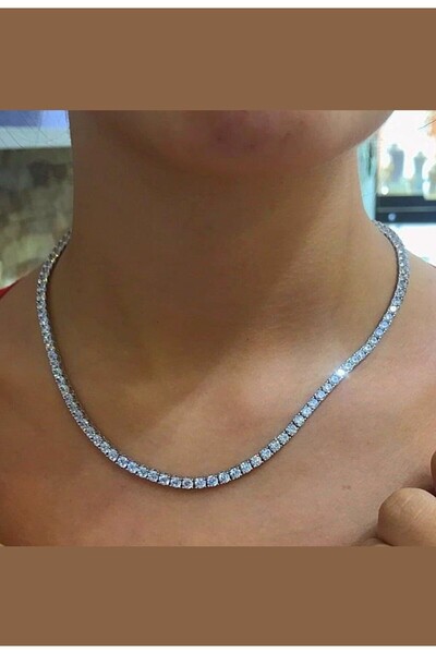 Erer Gümüş Gümüş 3,2 mm 40 cm pırlanta montür su yolu klasik kolye