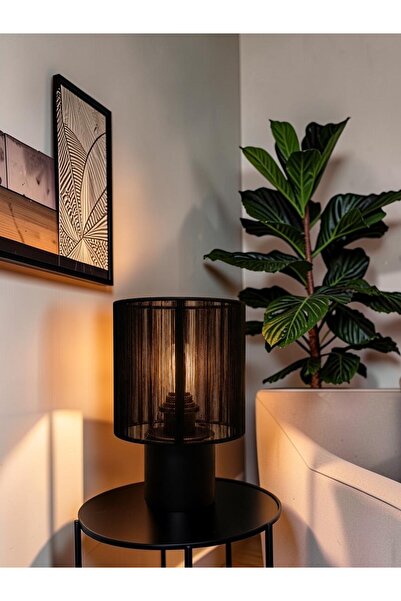 sahal aloula Modern Black Table Lamp - Fabric Shade + Tight Packing