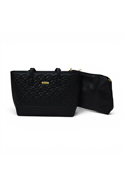 Desire 4668-Desire Quilted Shoulder Bag + Pouch Set Black Color
