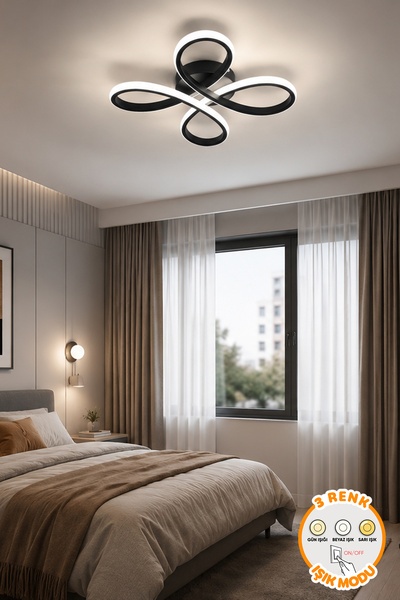 Dekorluna Mono Siyah Modern Plafonyer Tavana Sıfır 3 Renk Işık Salon Mutfak Y...