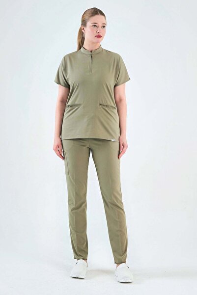 Owlet Medikal Costum chirurgical cu fermoar verde Lycra