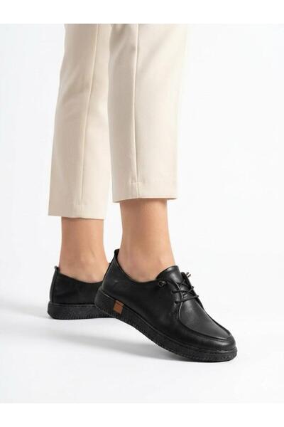 Lütfi Women's Black Genuine Leather Orthopedic Soft Sole Casual Shoes