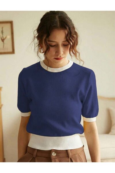 banessa Elegant Knitwear Crew Neck Vintage Women's T-Shirt