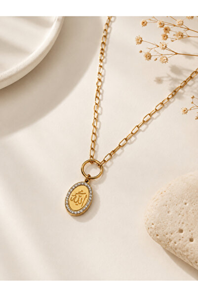 Archhazel Jewelery Allah Written Zircon Framed Necklace