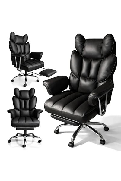 OEM Scaun de gaming și de birou cu suport pentru picioare, Negru - Piele, Reg...