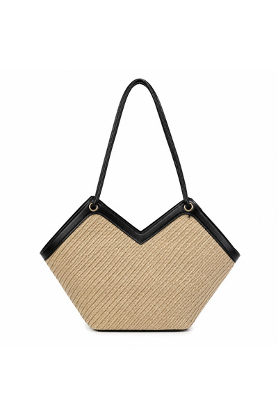 Pratsska Women's Shoulder Bag with Straw Detail + Scarf as a Gift