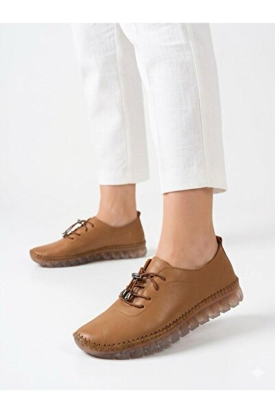 Lütfi Women's Tan Genuine Leather Orthopedic Soft Sole Casual Shoes