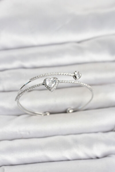 OGHAMAY Brass Silver Color Heart Model Zircon Stone Women's Bracelet