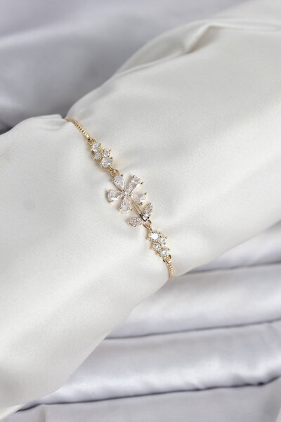 OGHAMAY Gold Color Zircon Stone Daisy Model Women's Bracelet with Elevator Chain