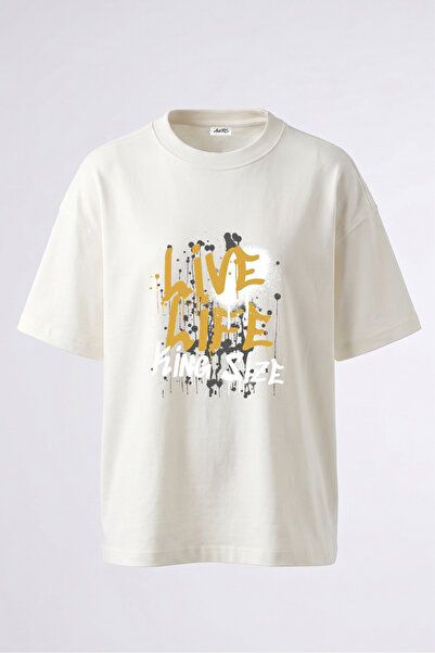 Anetos Tricou oversize alb din bumbac cu imprimeu pe spate Street Art Design